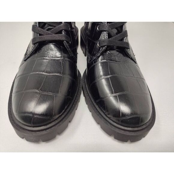 VINCE CAMUTO WOMENS FAWDRY DOUBLE BUCKLE C BLACK GLAZED CROC MOTO BOOTS NIB 5 1/ - Picture 8 of 13
